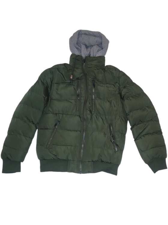 Dark-green winter jacket with fleece hood