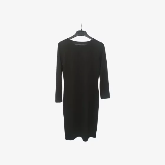 solerio-dresses-long-sleeve-cotton-black-front-view