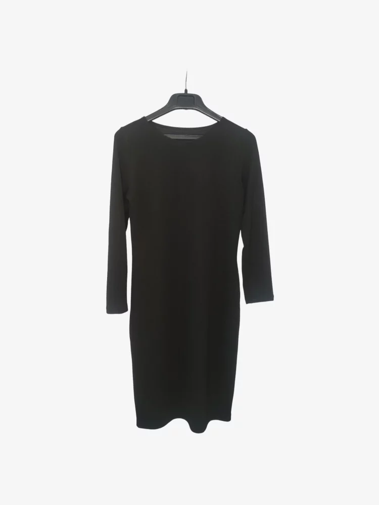 solerio-dresses-long-sleeve-cotton-black-front-view