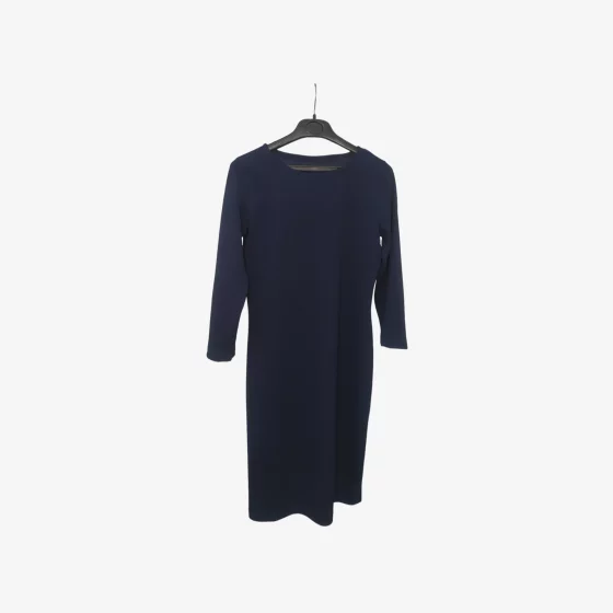 solerio-dresses-long-sleeve-cotton-nave-blue-front-view