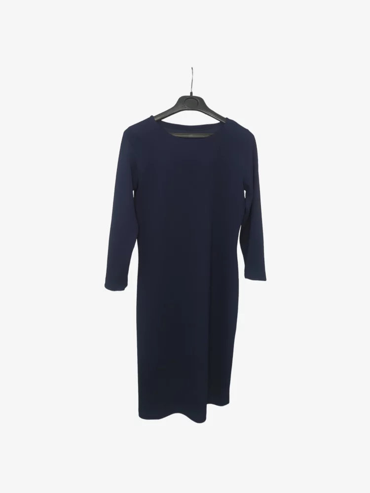 solerio-dresses-long-sleeve-cotton-nave-blue-front-view