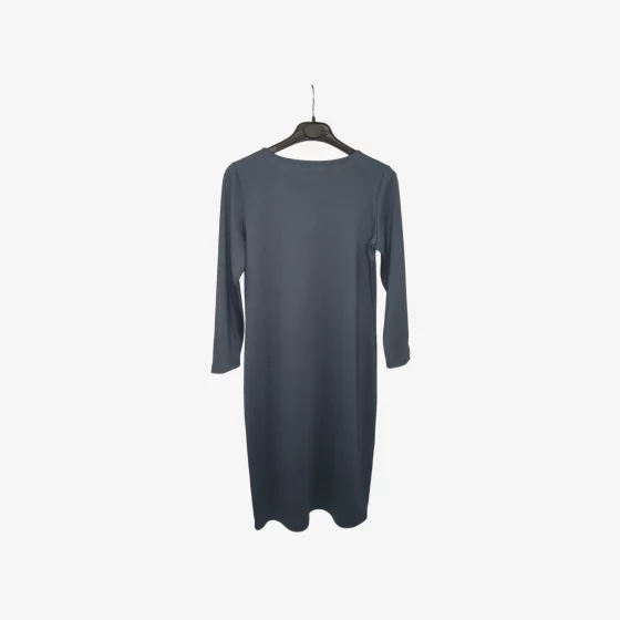 solerio-dresses-long-sleeve-cotton-petrol-grey-back-view