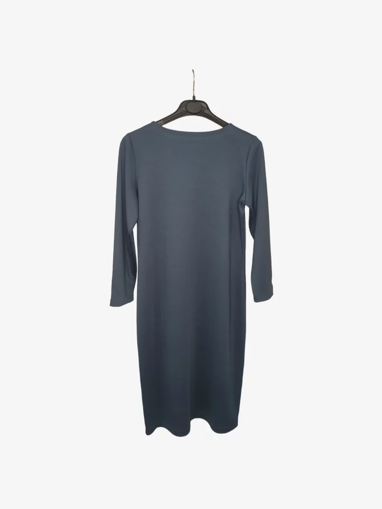 solerio-dresses-long-sleeve-cotton-petrol-grey-back-view