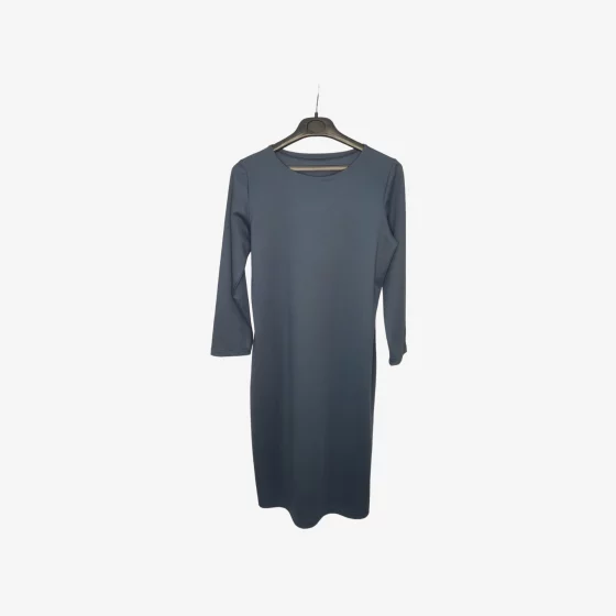 solerio-dresses-long-sleeve-cotton-petrol-grey-front-view