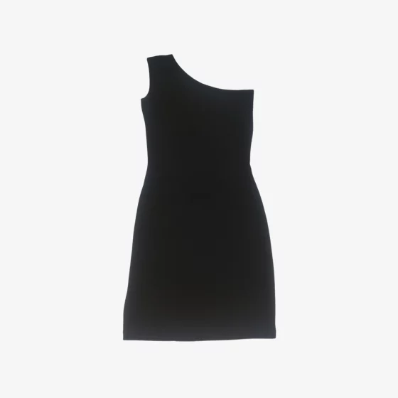 solerio-dresses-one-shoulder-form-fitting-black-front-view