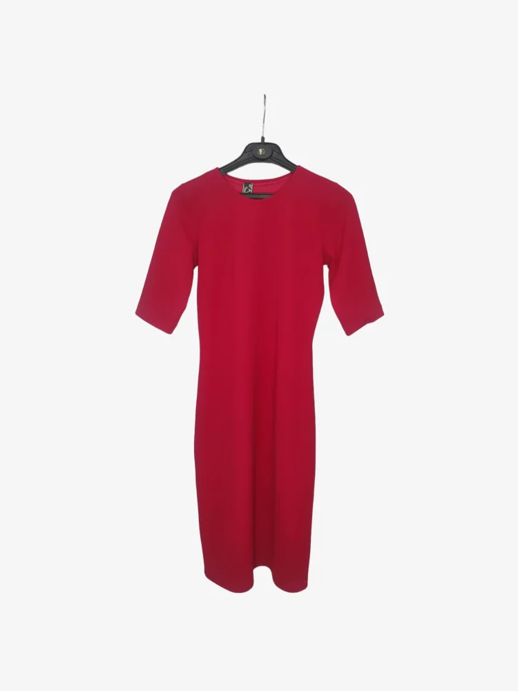 solerio-dresses-short-sleeve-winter-cotton-red-front-view