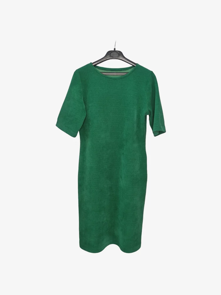 solerio-dresses-short-sleeve-winter-fustian-dark-green-front-view