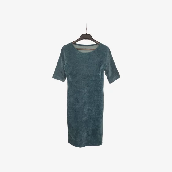 solerio-dresses-short-sleeve-winter-fustian-petrol-grey-front-view