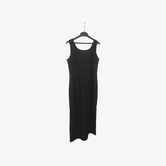 solerio-dresses-sleeveless-long-length-loose-knit-black-front-view