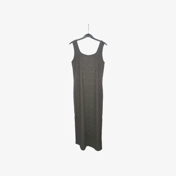 solerio-dresses-sleeveless-long-length-loose-knit-grey-front-view