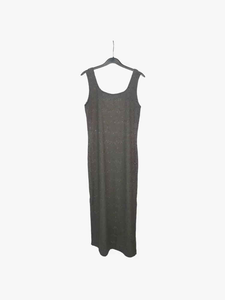 solerio-dresses-sleeveless-long-length-loose-knit-grey-front-view