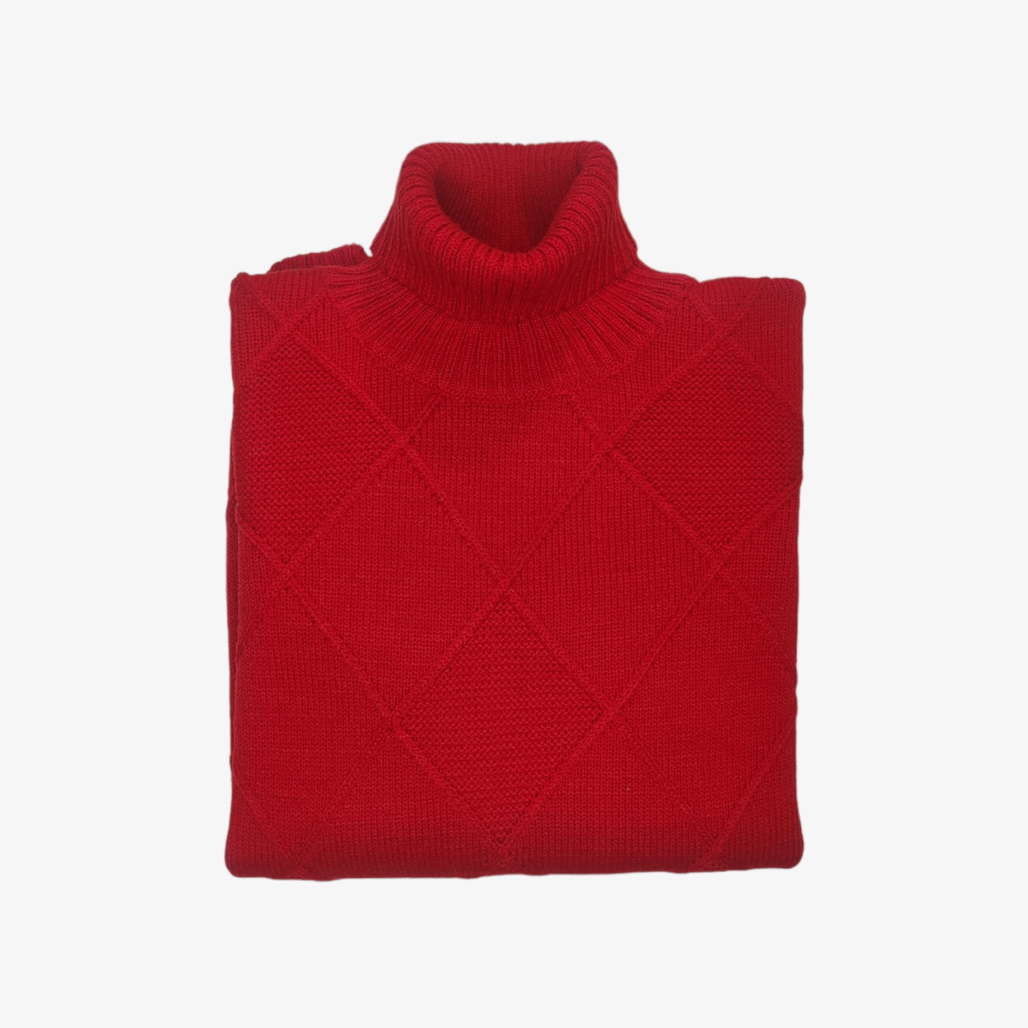 Red knitted turtleneck sweater