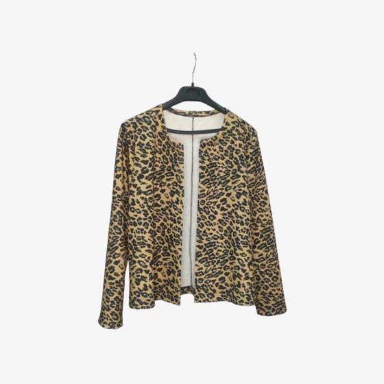 solerio-women-jacket-no-colar-animal-print-leopart-front-view