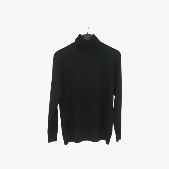 solerio-womens-blouse-cotton-turtleneck-black-front-view