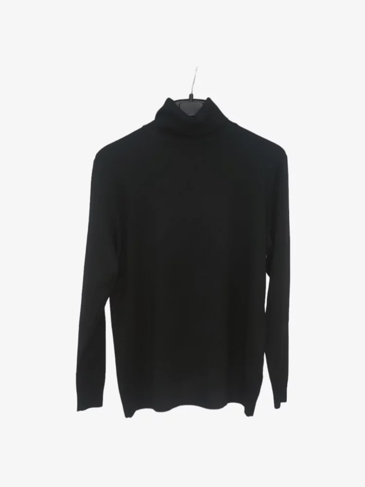 solerio-womens-blouse-cotton-turtleneck-black-front-view