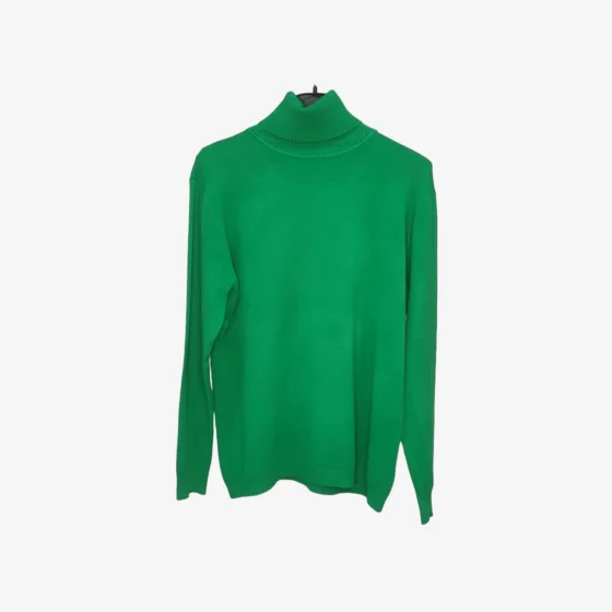 solerio-womens-blouse-cotton-turtleneck-leaf-green-back-view