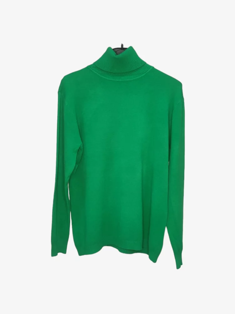 solerio-womens-blouse-cotton-turtleneck-leaf-green-back-view