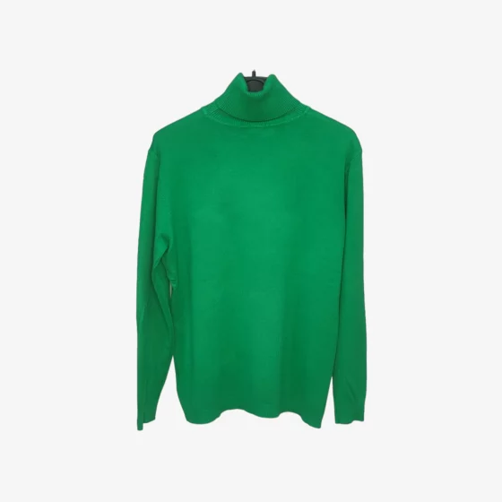 solerio-womens-blouse-cotton-turtleneck-leaf-green-front-view