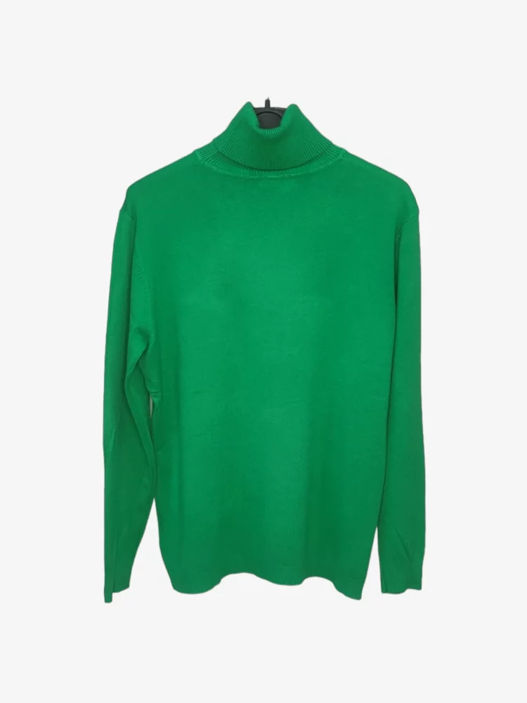 solerio-womens-blouse-cotton-turtleneck-leaf-green-front-view